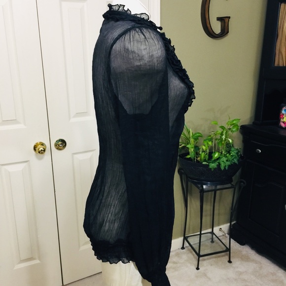 Charlotte Russe Sheer Black Gauze Shirt Size L - Picture 4 of 7